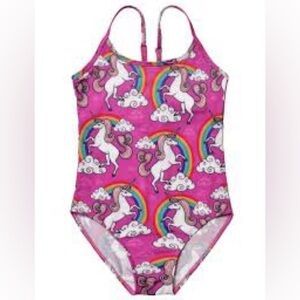 Girls Pink Unicorn Rainbow One Piece Swimsuit 4T